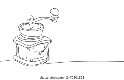 Coffee mill one line continuous. Line art coffee equipment. Hand drawn vector art.
