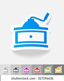 coffee mill paper sticker with shadow. Vector illustration