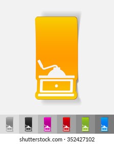 coffee mill paper sticker with shadow. Vector illustration