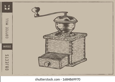 Coffee mill Vector illustration - Hand drawn - Out line