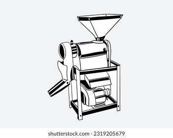 máquina de fresado de café. Transmisión con el proceso de grano de cereales como ilustración de vectores de producción de cerveza