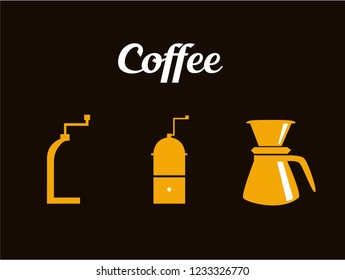 Coffee mill/maker icon set, vintage illustration, duotone, vector logo, esp10