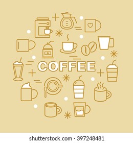 coffee minimal outline icons, vector pictogram set