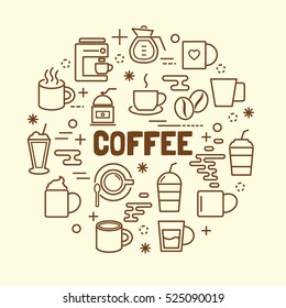 coffee minimal thin line icons set, vector illustration design elements