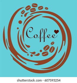 Coffee. Mint background with drop, coffee beans and place for your text. vector illustration