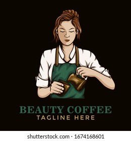 Coffee mixers girl Logo template for coffee shop
