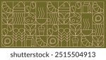 Coffee modern geometric pattern in mosaic line tiles, vector background. Coffee cup and moka pot with cappuccino and espresso, coffee beans and hot chocolate in geometric pattern 