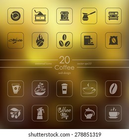 coffee modern icons for mobile interface on blurred background