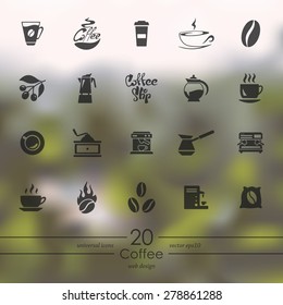 coffee modern icons for mobile interface on blurred background