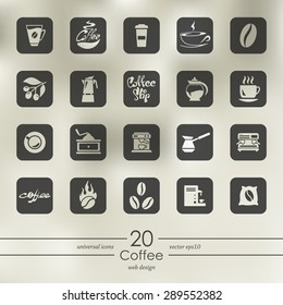 coffee modern icons for mobile interface on blurred background