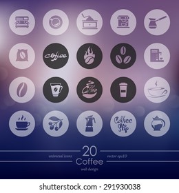 coffee modern icons for mobile interface on blurred background