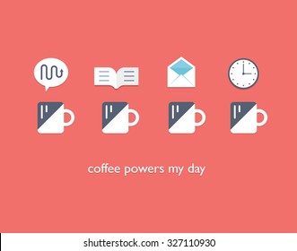 Coffee and modern lifestyle flat icons concept vector illustration