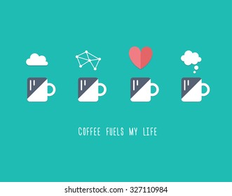 Coffee and modern lifestyle flat icons concept vector illustration