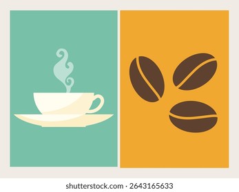 Coffee Modern Popular Drink Theme. Contemporary Lifestyle Beverage Symbol. Latte, Cappuccino, Americano Coffee Morning Drink. Cafe Bar Card Web Banner Design Element. Bean Shop Advertising. 