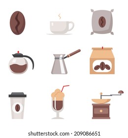 Coffee  modern trendy flat isolated icons set vector illustration