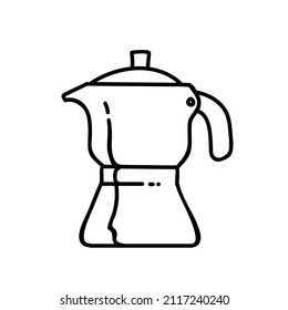 coffee moka pot icon black and white vector illustration. Editable outline stroke.