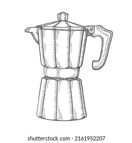 coffee moka pot or mokapot lover single isolated hand drawn sketch with outline style