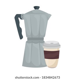 coffee moka pot and mug design of drink caffeine breakfast and beverage theme Vector illustration