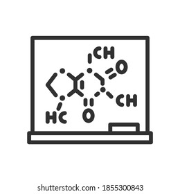 Coffee molecule formula written on blackboard with chalk, linear icon. Editable stroke