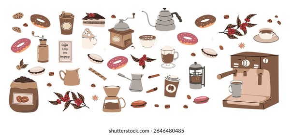 Coffee moments and concepts: diverse elements for creative design projects.