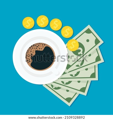 Coffee and money. Vector illustration for web, mobile app in flat design. EPS 10