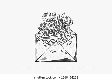 coffee monoline illustration vector, design can be used for printing on t-shirts, mugs, paper, bags and for other needs