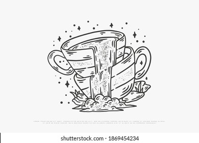 coffee monoline illustration vector, design can be used for printing on t-shirts, mugs, paper, bags and for other needs