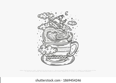 coffee monoline illustration vector, design can be used for printing on t-shirts, mugs, paper, bags and for other needs