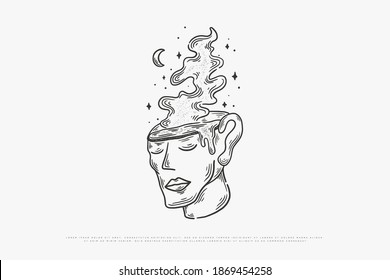 coffee monoline illustration vector, design can be used for printing on t-shirts, mugs, paper, bags and for other needs