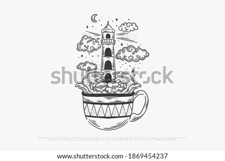 coffee monoline illustration vector, design can be used for printing on t-shirts, mugs, paper, bags and for other needs