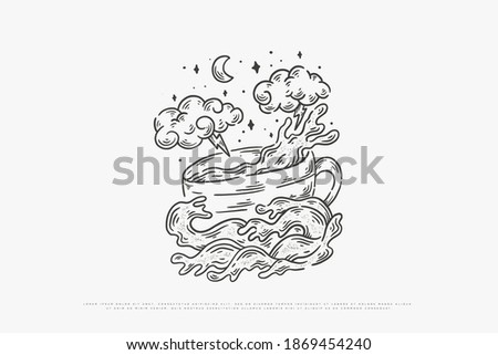 coffee monoline illustration vector, design can be used for printing on t-shirts, mugs, paper, bags and for other needs