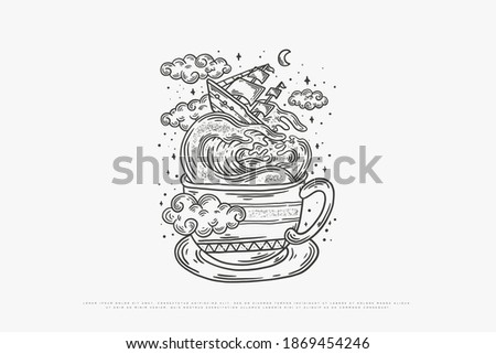 coffee monoline illustration vector, design can be used for printing on t-shirts, mugs, paper, bags and for other needs