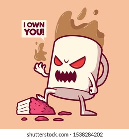 Coffee monster character vector illustration. Inspiration, motivation, morning design concept