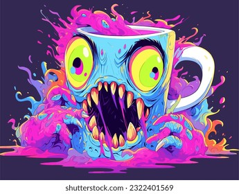 A coffee monster with elongated eyeballs and head-high steam