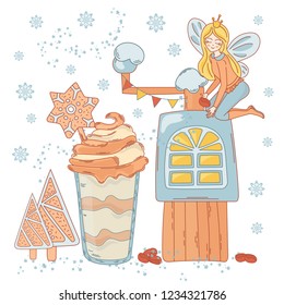 COFFEE MOOD FAIRY Vector Illustration Cartoon Set for Print, Greeting and Decoration