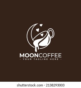 Coffee and moon logo with love template