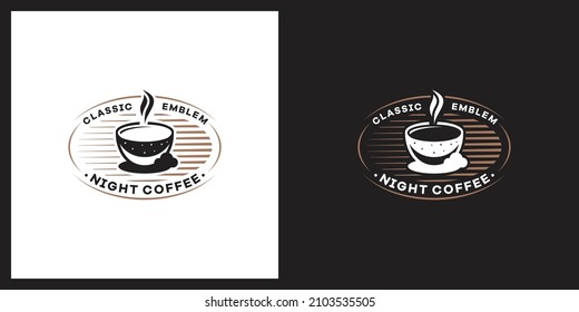 Coffee with moon and stars. Evening coffee, coffee caffe logo illustration design template. Premium vector	