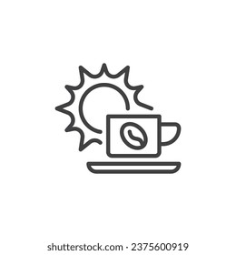 Coffee Morning line icon. linear style sign for mobile concept and web design. Coffee cup and sun outline vector icon. Symbol, logo illustration. Vector graphics