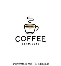 coffee morning line logo with mug or cup. vintage logo icon design for cafe , restaurant cafeteria illustration