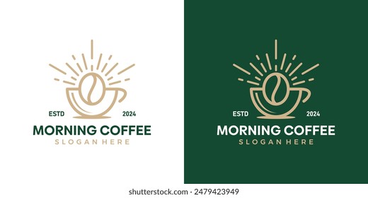 Coffee morning logo design template. Coffee with sun, coffee cafe design graphic vector. Symbol, icon, creative.