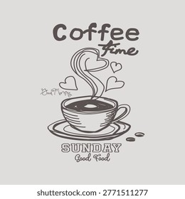 Coffee Morning time artwork for graphic tee t shirt, Breakfast time vector design. vector coffee cup character. food fashion graphics t-shirt design, Coffee Time Modern Art. Coffee club artwork
