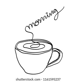 coffee and morning word  one line contour drawing vector eps.10