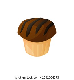 Coffee muffin with chunks of chocolate, homemade cakes, bakery products from the bakery. Icon of muffin isolated on white background. Vector illustration.