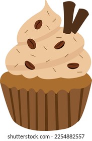 Coffee muffin vector isolated. Coffee cupcake with beans on top