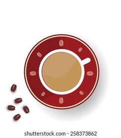 Coffee mug and beans on white background vector artwork 