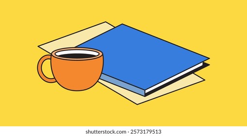 Coffee mug beside colorful books on a table, perfect for illustrating themes of reading, relaxation, and warm beverages