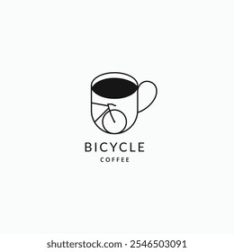 Coffee mug with bicycle minimalist logo design concept. Vector illustration