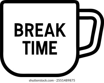 Coffee mug and Break Time text isolated on white background concept as Camera movement Pan across the coffee mug and text. Scene Isolated white background with sleek and modern des