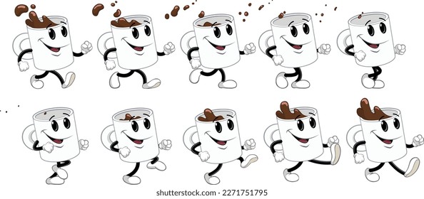 Coffee Mug Cartoon character Walk Cycle. 

