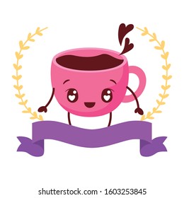 coffee mug cartoon design, Kawaii expression cute character funny and emoticon theme Vector illustration